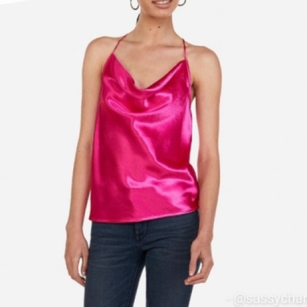 Express Cowl Neck Pink Satin Blouse w. T-Back